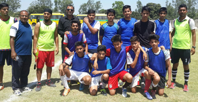 Winner Jammu district team posing for a group photograph after beating Kathua-Samba in SSPF talent hunt football match. Winner Jammu district team posing for a group photograph after beating Kathua-Samba in SSPF talent hunt football match.