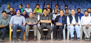 Newly elected office bearers of J&K Tennis Ball Cricket Association posing for a group photograph alongwith newly elected president, NA Laway in Srinagar. Newly elected office bearers of J&K Tennis Ball Cricket Association posing for a group photograph alongwith newly elected president, NA Laway in Srinagar.