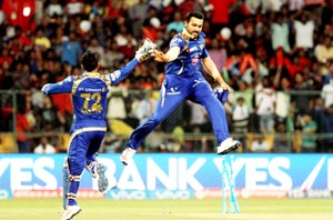 Rohit Sharma celebrating victory over Royal Challengers Bangalore. Rohit Sharma celebrating victory over Royal Challengers Bangalore.