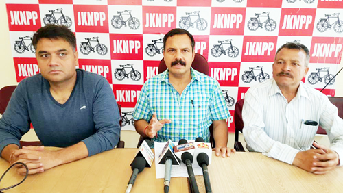 JKNPP State president Balwant Singh Mankotia addressing a press conference. JKNPP State president Balwant Singh Mankotia addressing a press conference.