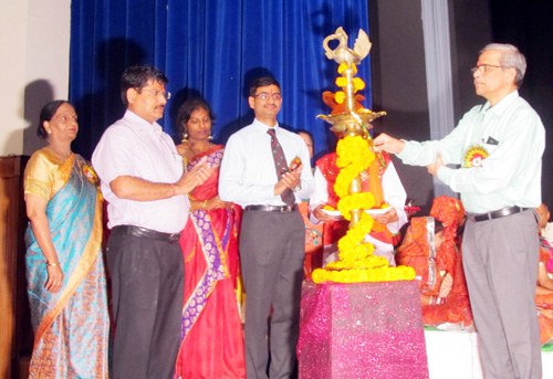 Chief guest lighting traditional lamp during Annual Day celebration at Jammu Cantt on Friday. Chief guest lighting traditional lamp during Annual Day celebration at Jammu Cantt on Friday.