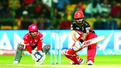 Virat Kohli hitting a shot against Kings XI Punjab on Wednesday. Virat Kohli hitting a shot against Kings XI Punjab on Wednesday.