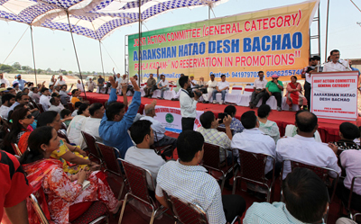 General category people holding rally against reservation in promotion at Jammu on Sunday. — Excelsior/Rakesh General category people holding rally against reservation in promotion at Jammu on Sunday. — Excelsior/Rakesh