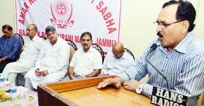A speaker highlighting issues during Rajput Sabha meeting on Sunday. A speaker highlighting issues during Rajput Sabha meeting on Sunday.
