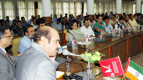 Minister for Revenue, Relief & Rehabilitation, Syed Basharat Bukhari chairing a meeting on Tuesday. Minister for Revenue, Relief & Rehabilitation, Syed Basharat Bukhari chairing a meeting on Tuesday.