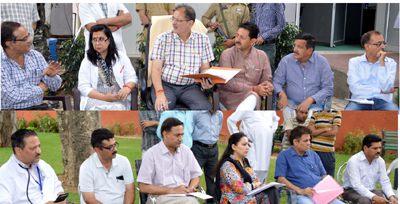 Speaker Legislative Assembly, Kavinder Gupta interacting with officers in a meeting at Jammu on Wednesday. Speaker Legislative Assembly, Kavinder Gupta interacting with officers in a meeting at Jammu on Wednesday.