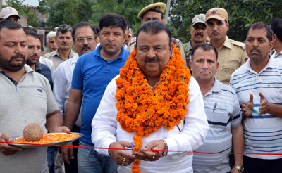 Minister for Industries, Chander Parkash Ganga kick starting development works in Bari Brahmana on Saturday. Minister for Industries, Chander Parkash Ganga kick starting development works in Bari Brahmana on Saturday.