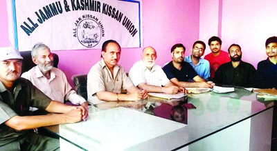 All J&K Kissan Union leader Ashok Sharma during a meeting in Jammu on Sunday. All J&K Kissan Union leader Ashok Sharma during a meeting in Jammu on Sunday.
