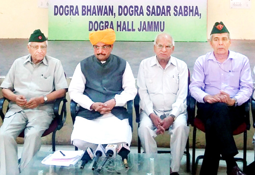 Senior members of Dogra Sadar Sabha at a meeting in Jammu on Tuesday. Senior members of Dogra Sadar Sabha at a meeting in Jammu on Tuesday.