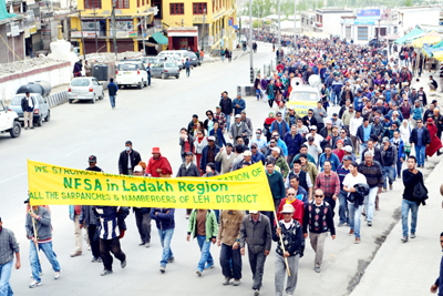People of Leh district holding a peaceful rally in protest against implementation of NFSA. -Excelsior/Stanzin People of Leh district holding a peaceful rally in protest against implementation of NFSA. -Excelsior/Stanzin