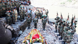 Martyr sapper Kishori Lal Rathore being given last salute at his native village Drabshala. Martyr sapper Kishori Lal Rathore being given last salute at his native village Drabshala.