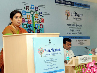 Union Minister for Human Resource Development, Smriti Irani addressing at the launch of the ‘Prashikshak’ teacher education portal for District Institutes of Education and Training (DIETs), in New Delhi on Thursday. Union Minister for Human Resource Development, Smriti Irani addressing at the launch of the ‘Prashikshak’ teacher education portal for District Institutes of Education and Training (DIETs), in New Delhi on Thursday.