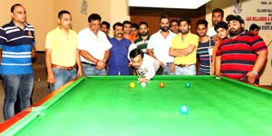 Dignitary inaugurating Open J&K State Six Red Ball Prize Money Tournament at Billiards Hall, MA Stadium in Jammu on Sunday. -Excelsior/Rakesh Dignitary inaugurating Open J&K State Six Red Ball Prize Money Tournament at Billiards Hall, MA Stadium in Jammu on Sunday. -Excelsior/Rakesh