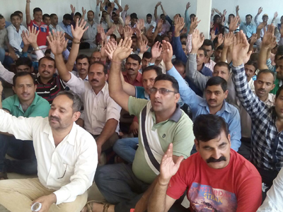 ReT teachers raising slogans during their monthly meeting on Sunday. ReT teachers raising slogans during their monthly meeting on Sunday.