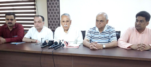 BJP leaders during a press conference at Jammu on Tuesday. BJP leaders during a press conference at Jammu on Tuesday.
