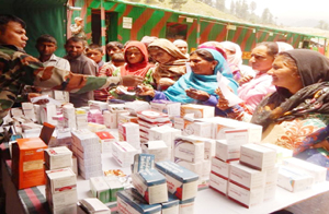 Army distributing medicines among patients during medical camp in Mandi area of Poonch on Tuesday. Army distributing medicines among patients during medical camp in Mandi area of Poonch on Tuesday.