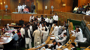Pandemonium in Assembly over reservation in promotion issue on Friday. -Excelsior/Shakeel-ur-Rehman Pandemonium in Assembly over reservation in promotion issue on Friday. -Excelsior/Shakeel-ur-Rehman