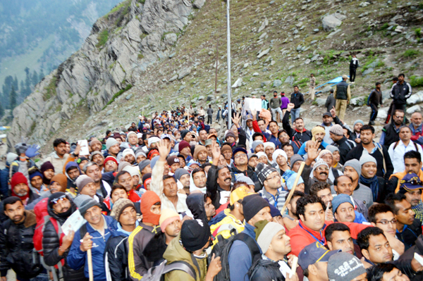 Pilgrims all set to leave for holy cave from Nunwan base camp, Pahalgam on Saturday.— Excelsior/Sajjad Dar Pilgrims all set to leave for holy cave from Nunwan base camp, Pahalgam on Saturday.— Excelsior/Sajjad Dar