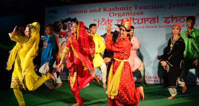Artists performing during a cultural programme at Yatri Bhawan, Jammu on Wednesday. Artists performing during a cultural programme at Yatri Bhawan, Jammu on Wednesday.