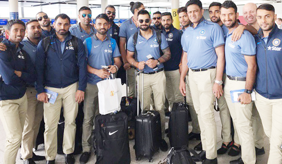 Indian Players posing for photograph after arrival at St Kitts. Indian Players posing for photograph after arrival at St Kitts.