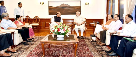 Prime Minister Narendra Modi presiding over a high level security review meeting on Kashmir situation in New Delhi on Tuesday. Prime Minister Narendra Modi presiding over a high level security review meeting on Kashmir situation in New Delhi on Tuesday.