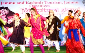 Artists participating in concluding cultural show at Yatri Bhawan in Jammu on Saturday. Artists participating in concluding cultural show at Yatri Bhawan in Jammu on Saturday.