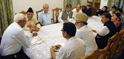 Governor NN Vohra interacting with NC delegation at Raj Bhavan on Friday. Governor NN Vohra interacting with NC delegation at Raj Bhavan on Friday.