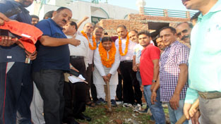 BJP president Sat Sharma laying foundation stone of community toilet at Subash Nagar on Wednesday. BJP president Sat Sharma laying foundation stone of community toilet at Subash Nagar on Wednesday.