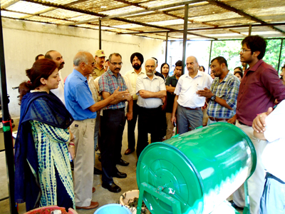 JU VC being briefed about newly installed waste composting unit at boys hostel on Monday. JU VC being briefed about newly installed waste composting unit at boys hostel on Monday.