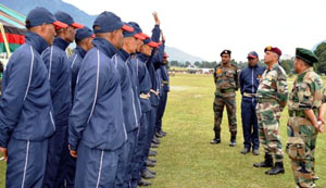 Army officers during interaction with participants of trekking expedition. Army officers during interaction with participants of trekking expedition.