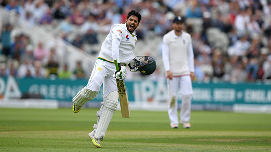 Azhar Ali celebrates his tenth test century. Azhar Ali celebrates his tenth test century.