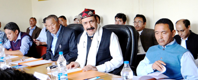 Minister for Revenue, Syed Basharat Bukhari chairing a meeting at Leh on Friday. Minister for Revenue, Syed Basharat Bukhari chairing a meeting at Leh on Friday.
