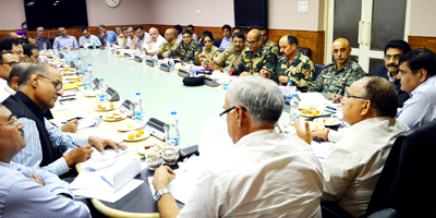 Chief Secretary, B R Sharma and Additional Secretary, Union Ministry of Urban Development, Durga Shankar Mishra chairing a meeting of officers at Srinagar on Friday. Chief Secretary, B R Sharma and Additional Secretary, Union Ministry of Urban Development, Durga Shankar Mishra chairing a meeting of officers at Srinagar on Friday.
