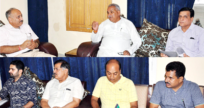 Minister for PHE, Sham Lal Choudhary during a meeting at Jammu on Friday. Minister for PHE, Sham Lal Choudhary during a meeting at Jammu on Friday.