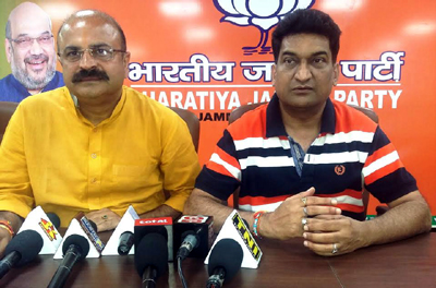 Yudhvir Sethi, vice president BJP at a press conference at Jammu on Tuesday. Yudhvir Sethi, vice president BJP at a press conference at Jammu on Tuesday.