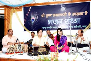 Artists giving performance during Bhajan Sandhya on Wednesday. Artists giving performance during Bhajan Sandhya on Wednesday.