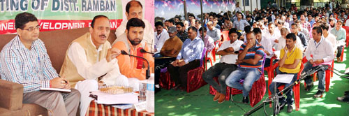 Minister for Rural Development, Abdul Haq addressing a meeting at Batote on Tuesday. Minister for Rural Development, Abdul Haq addressing a meeting at Batote on Tuesday.
