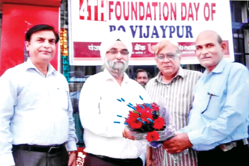 PNB Circle Head Jammu Bikram Singh Raina being felicitated at a function in Vijaypur on Thursday. PNB Circle Head Jammu Bikram Singh Raina being felicitated at a function in Vijaypur on Thursday.