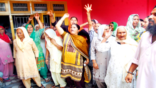 Women protesting at TSO Office, Vijaypur in Samba district. Women protesting at TSO Office, Vijaypur in Samba district.