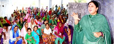 State president of Mahila Congress addressing workers’ meeting in Raipur-Satwari area of Jammu on Saturday. State president of Mahila Congress addressing workers’ meeting in Raipur-Satwari area of Jammu on Saturday.