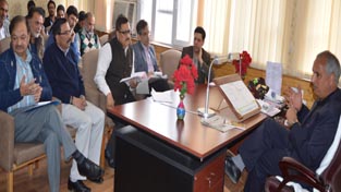 Minister for Public Works Abdul Rehman Veeri chairing a meeting at Srinagar on Thursday. Minister for Public Works Abdul Rehman Veeri chairing a meeting at Srinagar on Thursday.