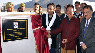 Minister for Civil Supplies Zulfkar Ali inaugurating HPCL depot at Leh on Thursday. Minister for Civil Supplies Zulfkar Ali inaugurating HPCL depot at Leh on Thursday.