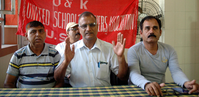 USTA leaders addressing a press conference at Jammu on Thursday. USTA leaders addressing a press conference at Jammu on Thursday.