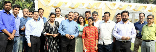 Union Minister Dr Jitendra Singh posing for group photograph with Delhi based media persons during a get-together hosted by him over lunch, at New Delhi on Sunday. Union Minister Dr Jitendra Singh posing for group photograph with Delhi based media persons during a get-together hosted by him over lunch, at New Delhi on Sunday.