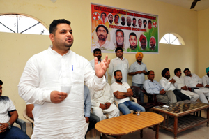 PYC president, Pranav Shagotra addressing public meeting at Suchetgarh on Tuesday. PYC president, Pranav Shagotra addressing public meeting at Suchetgarh on Tuesday.