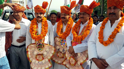 NPP leaders Harshdev Singh, B S Mankotia & YP Kundal leading ‘Vilay Divas’ rally in Samba on Tuesday. NPP leaders Harshdev Singh, B S Mankotia & YP Kundal leading ‘Vilay Divas’ rally in Samba on Tuesday.