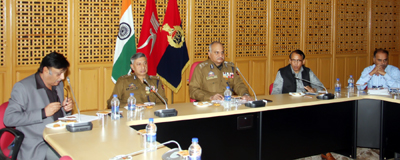 DGP K Rajendra Kumar chairing a meeting at Srinagar on Wednesday. DGP K Rajendra Kumar chairing a meeting at Srinagar on Wednesday.