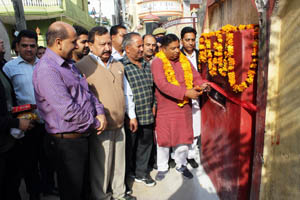 MLA Jammu-West, Sat Sharma dedicating newly constructed lanes & drains to people at Janipur on Sunday MLA Jammu-West, Sat Sharma dedicating newly constructed lanes & drains to people at Janipur on Sunday