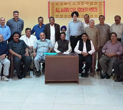 AJCSF members during a meeting held at Dogra Sadar Sabha Bhawan in Jammu. AJCSF members during a meeting held at Dogra Sadar Sabha Bhawan in Jammu.
