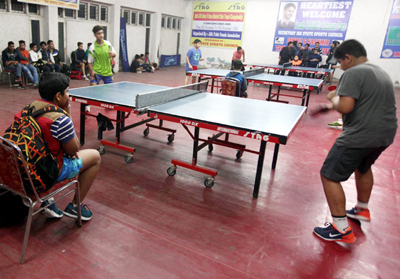Peddlers in action during 38th Stag J&K State Table Tennis Championship at Indoor Complex in M A Stadium. Peddlers in action during 38th Stag J&K State Table Tennis Championship at Indoor Complex in M A Stadium.